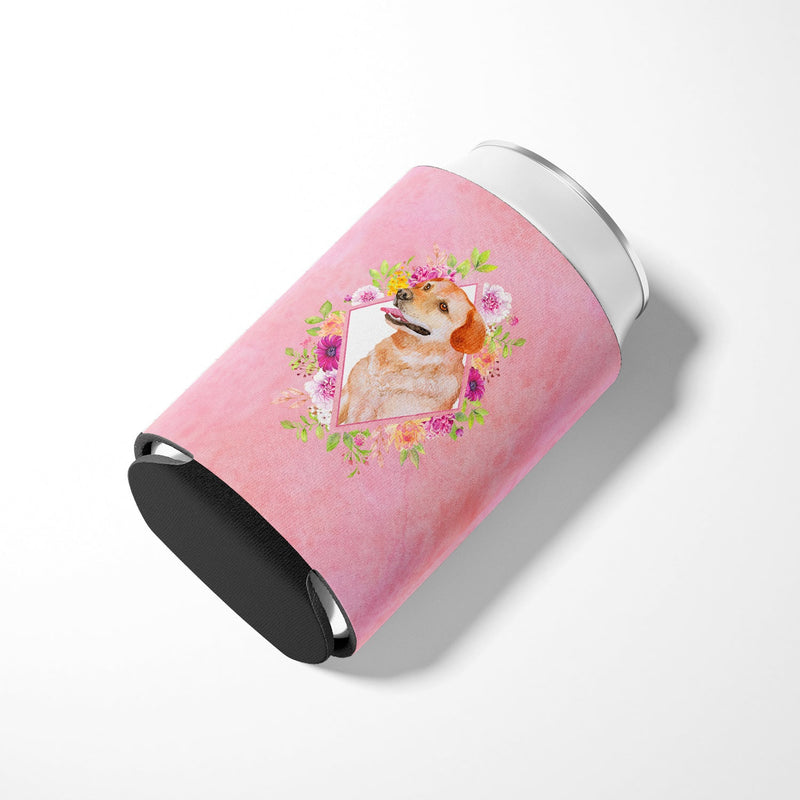 Yellow Labrador Retriever Pink Flowers Can or Bottle Hugger CK4158CC