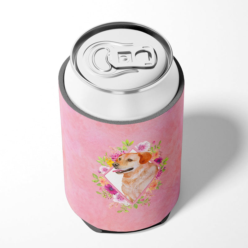 Yellow Labrador Retriever Pink Flowers Can or Bottle Hugger CK4158CC