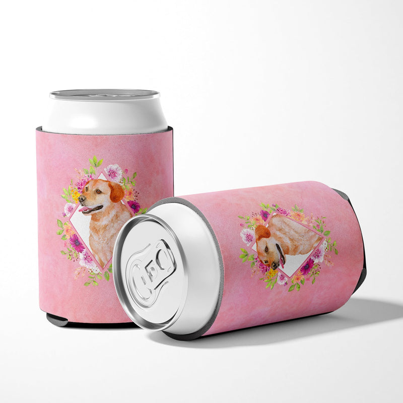 Yellow Labrador Retriever Pink Flowers Can or Bottle Hugger CK4158CC