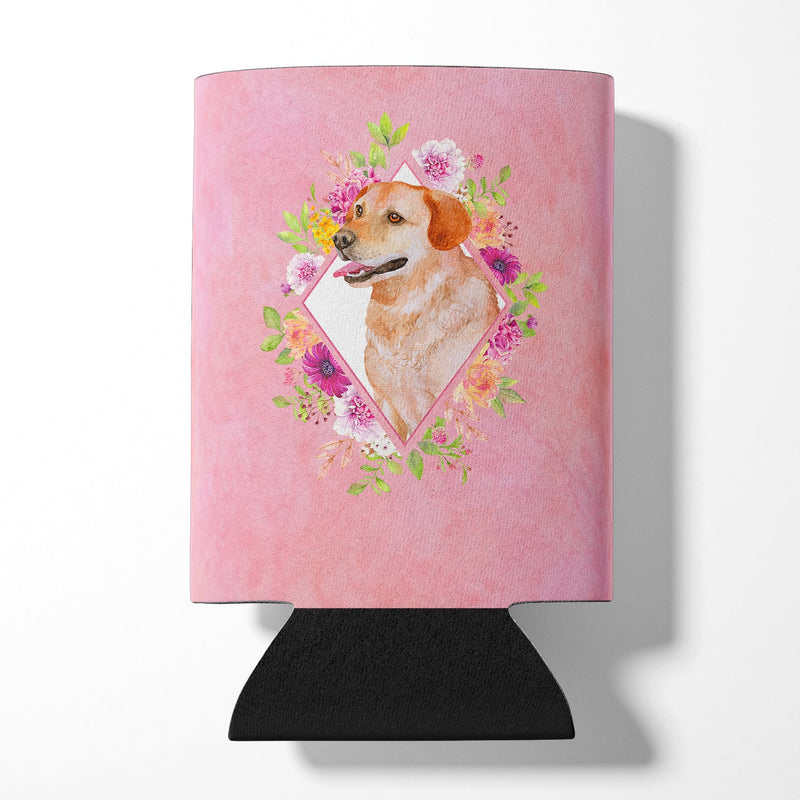 Yellow Labrador Retriever Pink Flowers Can or Bottle Hugger CK4158CC