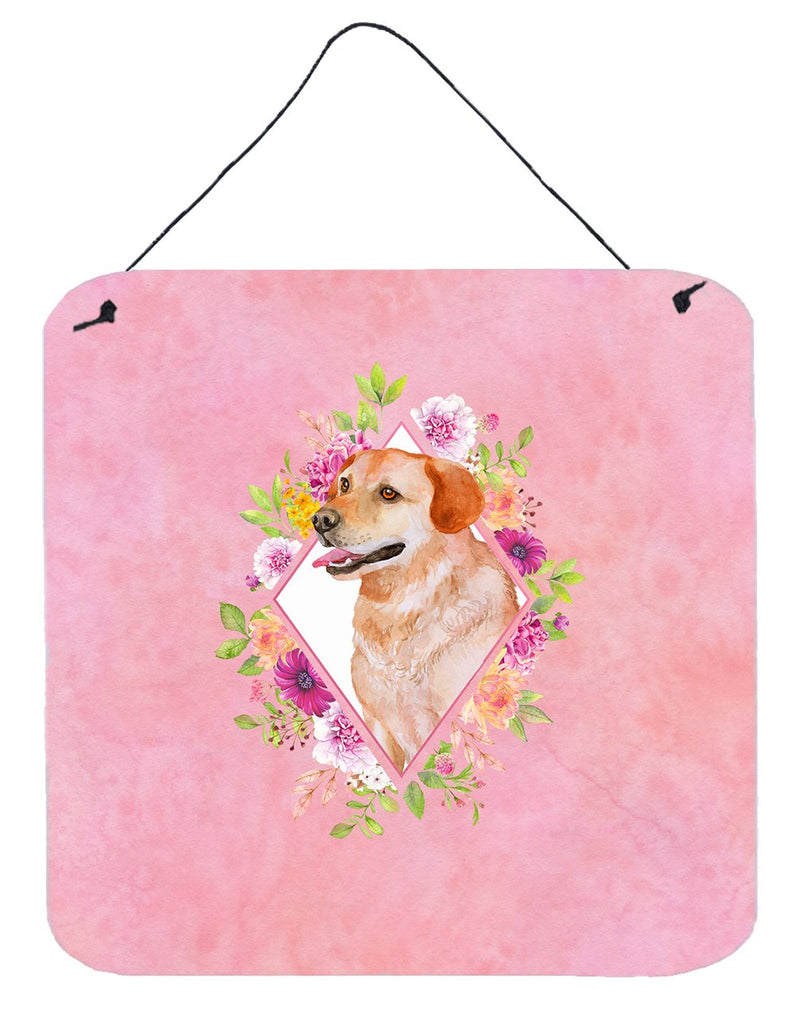 Yellow Labrador Retriever Pink Flowers Wall or Door Hanging Prints CK4158DS66