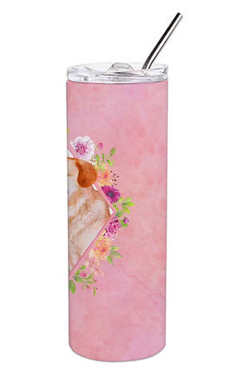 Yellow Labrador Retriever Pink Flowers Double Walled Stainless Steel 20 oz Skinny Tumbler CK4158TBL20