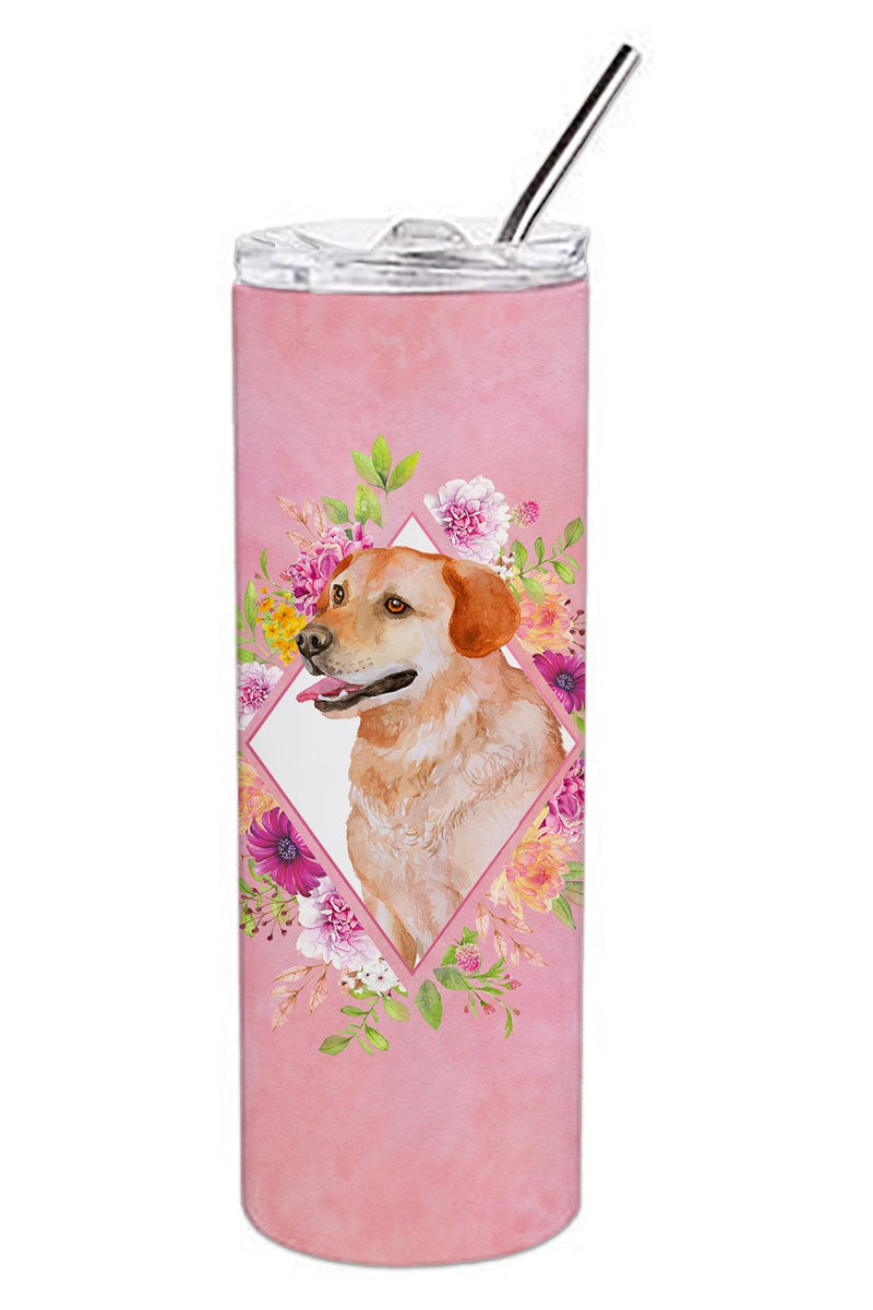 Yellow Labrador Retriever Pink Flowers Double Walled Stainless Steel 20 oz Skinny Tumbler CK4158TBL20