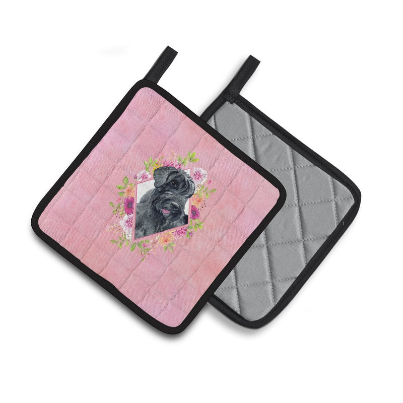 Giant Schnauzer Pink Flowers Pair of Pot Holders CK4178PTHD