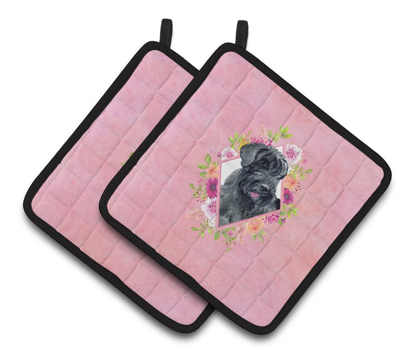 Giant Schnauzer Pink Flowers Pair of Pot Holders CK4178PTHD