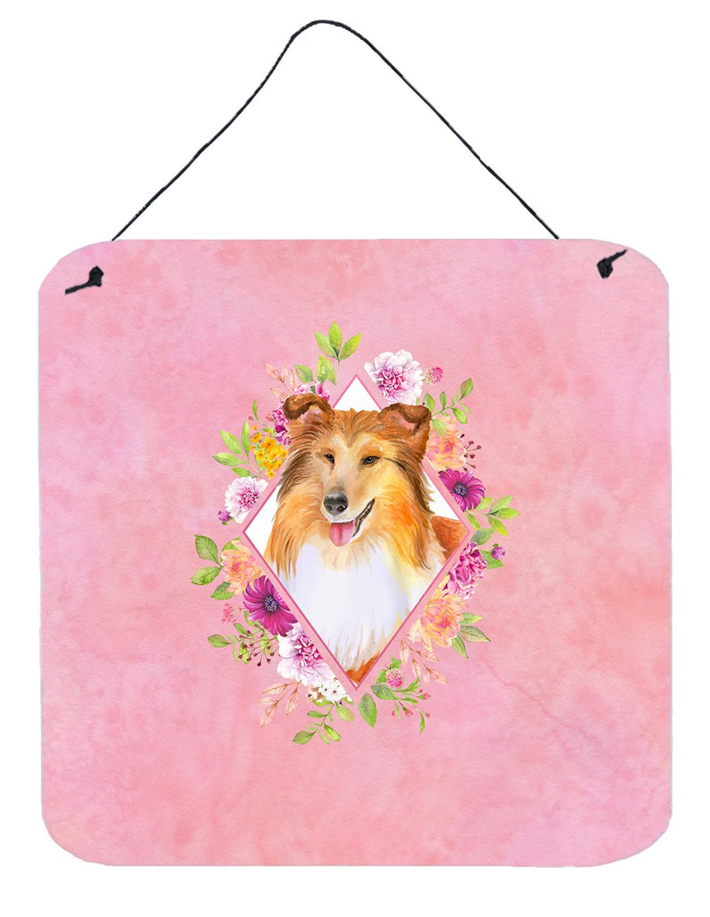 Sheltie Shetland Sheepdog Pink Flowers Wall or Door Hanging Prints CK4182DS66