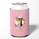 Black Miniature Pinscher Pink Flowers Can or Bottle Hugger CK4196CC