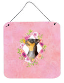 Black Miniature Pinscher Pink Flowers Wall or Door Hanging Prints CK4196DS66