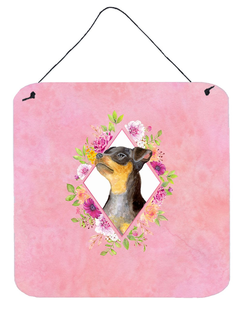 Black Miniature Pinscher Pink Flowers Wall or Door Hanging Prints CK4196DS66