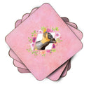 Black Miniature Pinscher Pink Flowers Coasters - Set of 4 Lightweight Foam, Absorbent Drink Coasters  CK4196FC
