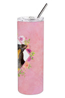 Black Miniature Pinscher Pink Flowers Double Walled Stainless Steel 20 oz Skinny Tumbler CK4196TBL20