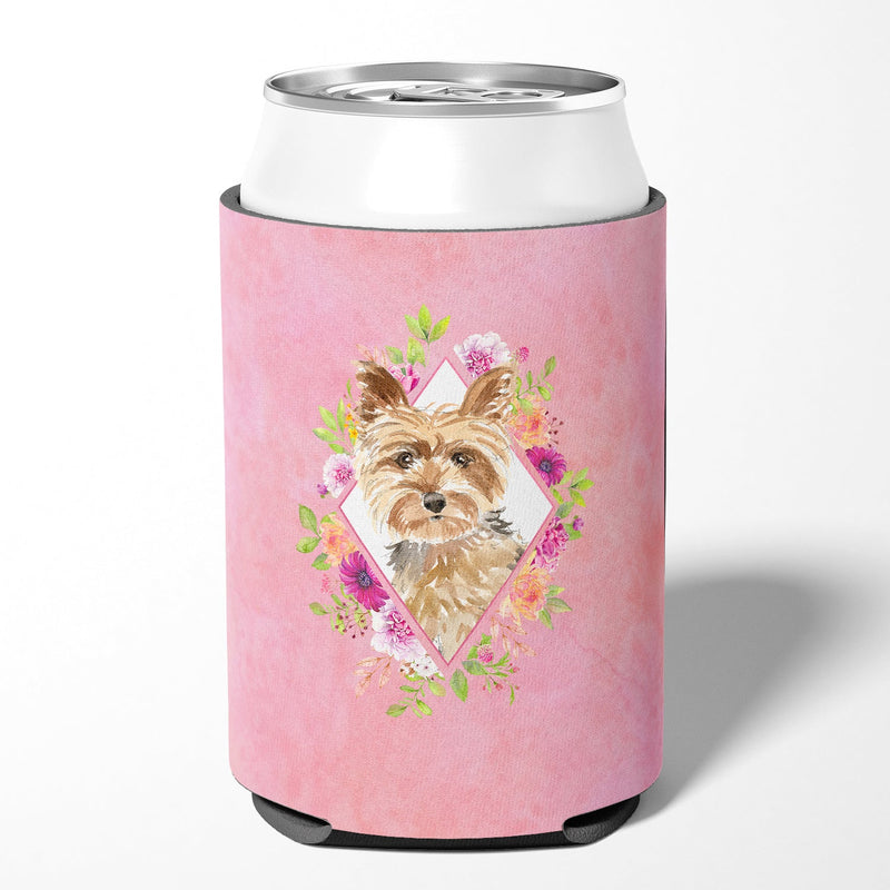 Yorkie Pink Flowers Can or Bottle Hugger CK4197CC