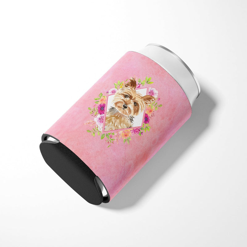 Yorkie Pink Flowers Can or Bottle Hugger CK4197CC