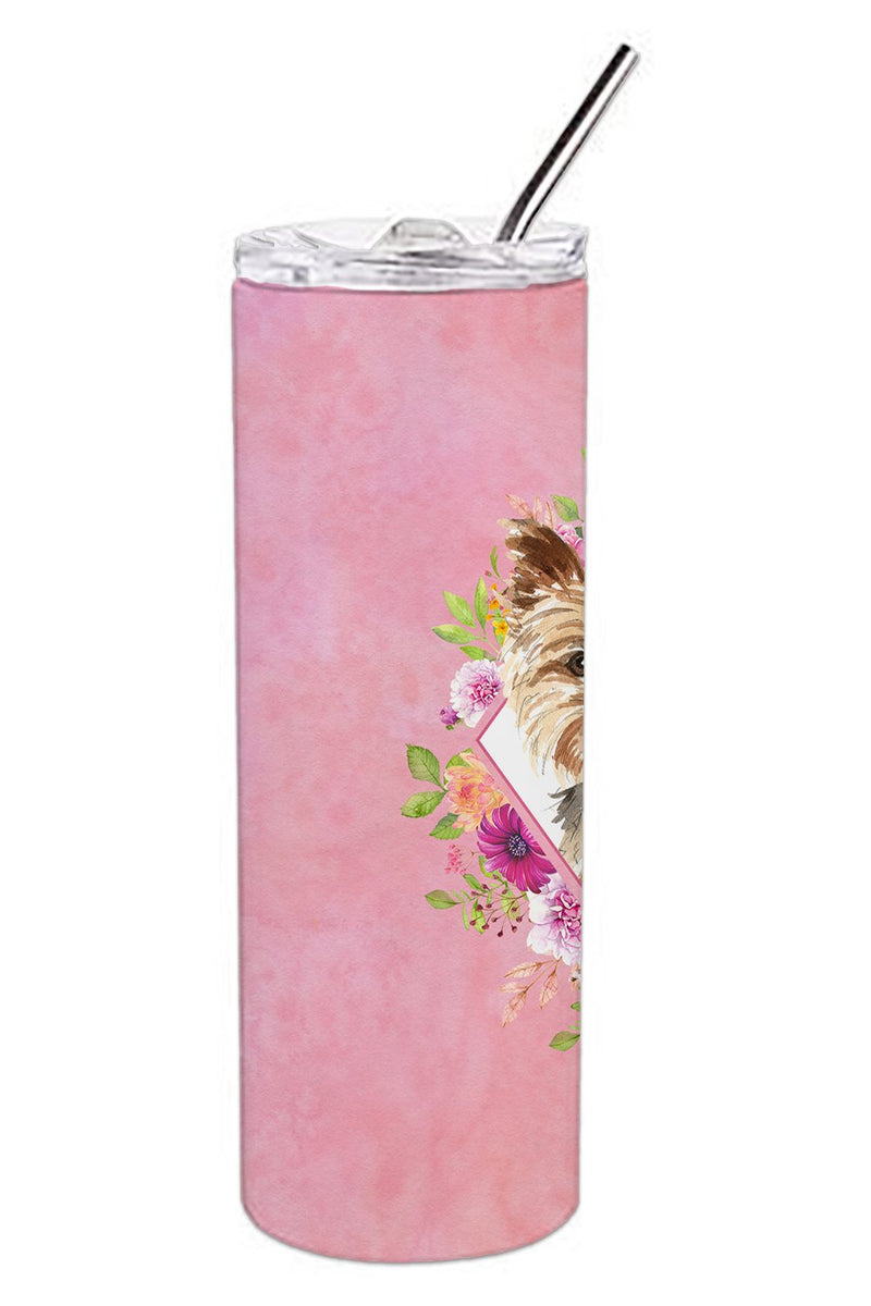 Yorkie Pink Flowers Double Walled Stainless Steel 20 oz Skinny Tumbler CK4197TBL20