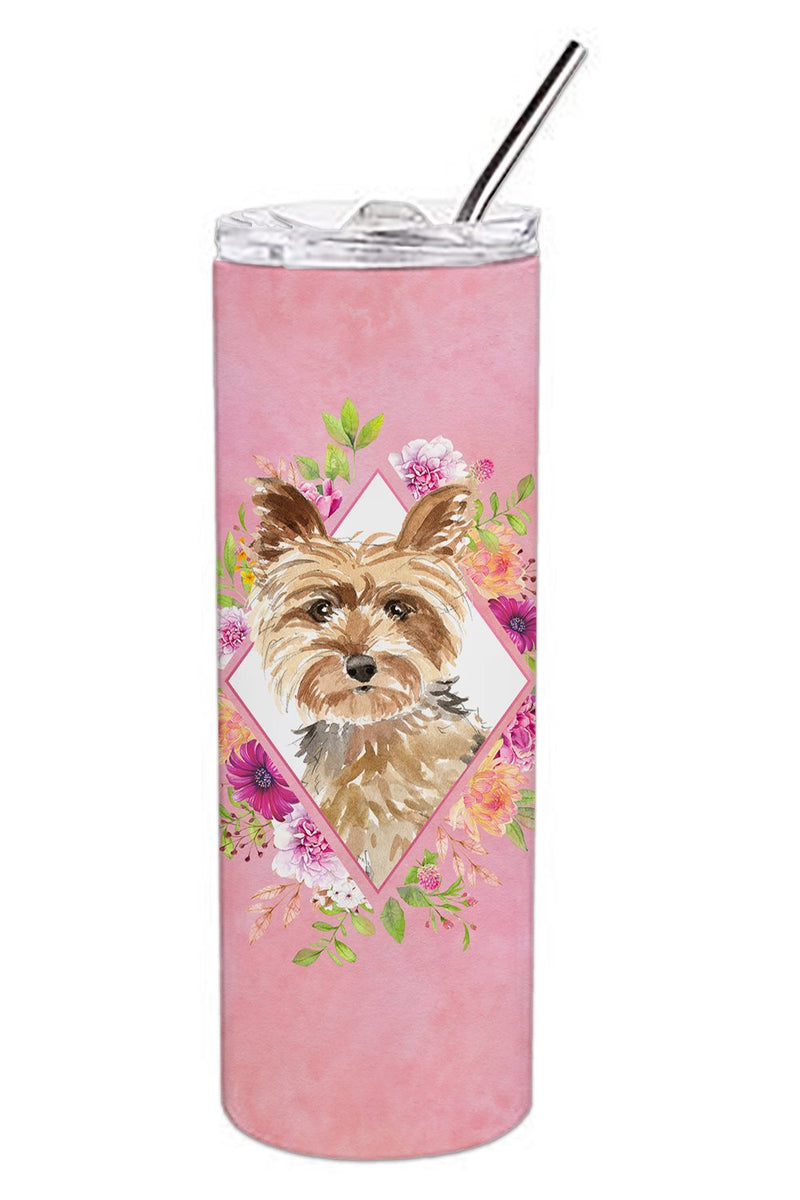 Yorkie Pink Flowers Double Walled Stainless Steel 20 oz Skinny Tumbler CK4197TBL20