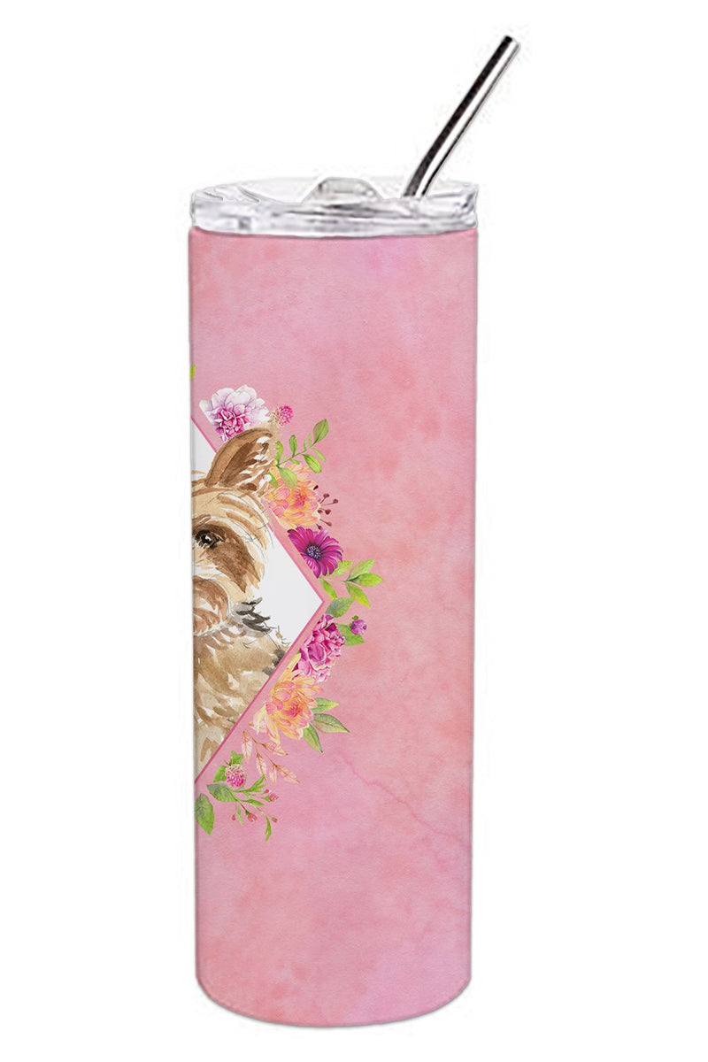 Yorkie Pink Flowers Double Walled Stainless Steel 20 oz Skinny Tumbler CK4197TBL20