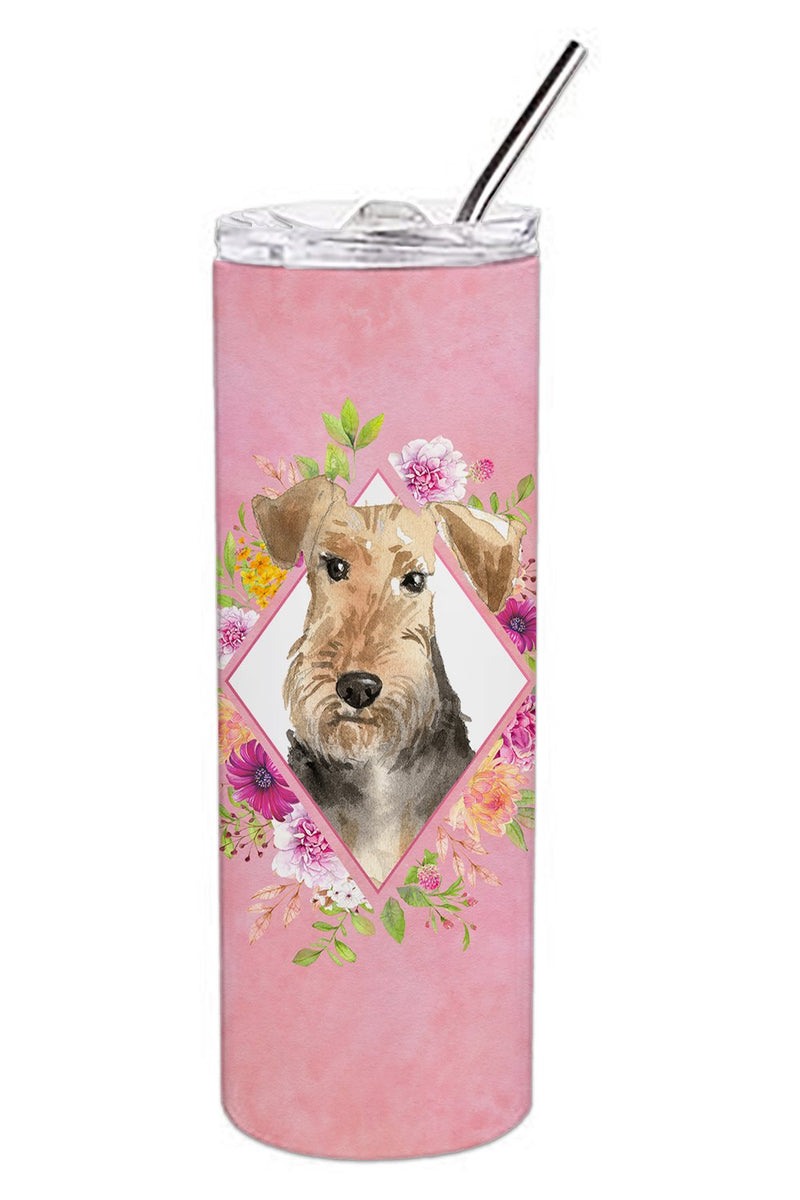 Airedale Terrier Pink Flowers Double Walled Stainless Steel 20 oz Skinny Tumbler CK4204TBL20