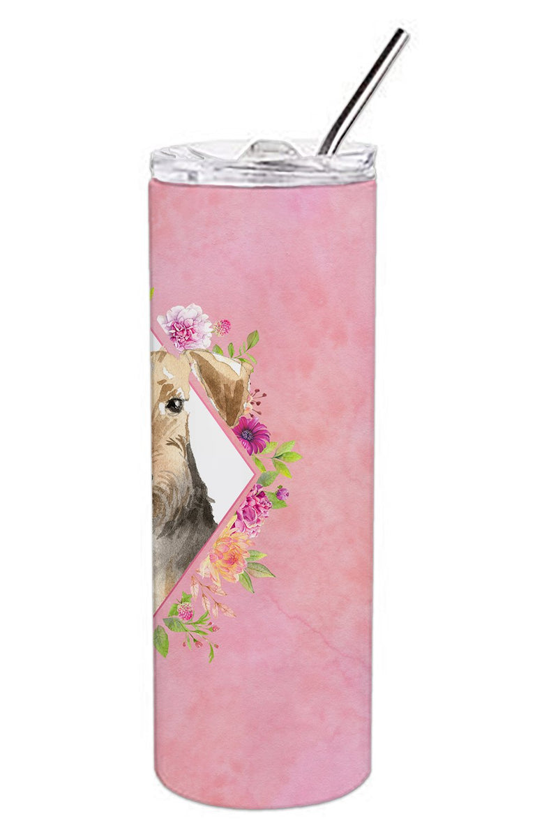 Airedale Terrier Pink Flowers Double Walled Stainless Steel 20 oz Skinny Tumbler CK4204TBL20