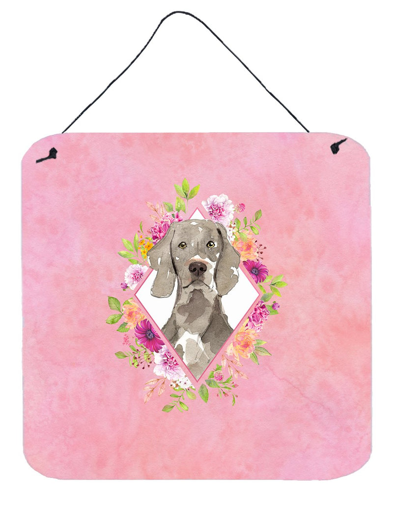 Weimaraner Pink Flowers Wall or Door Hanging Prints CK4205DS66