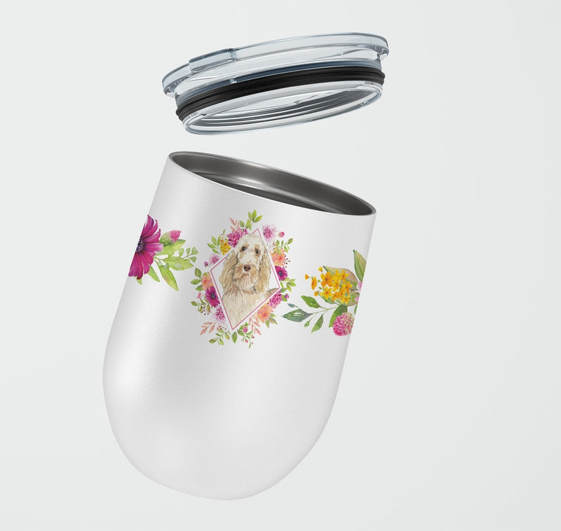 Spinone Italiano Pink Flowers Stainless Steel 12 oz Stemless Wine Glass CK4209TBL12