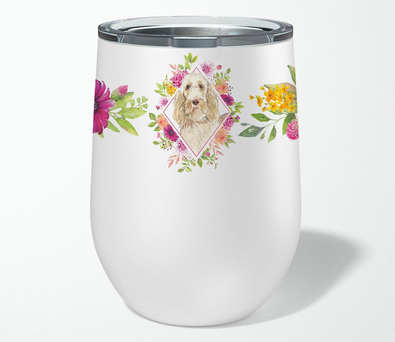 Spinone Italiano Pink Flowers Stainless Steel 12 oz Stemless Wine Glass CK4209TBL12