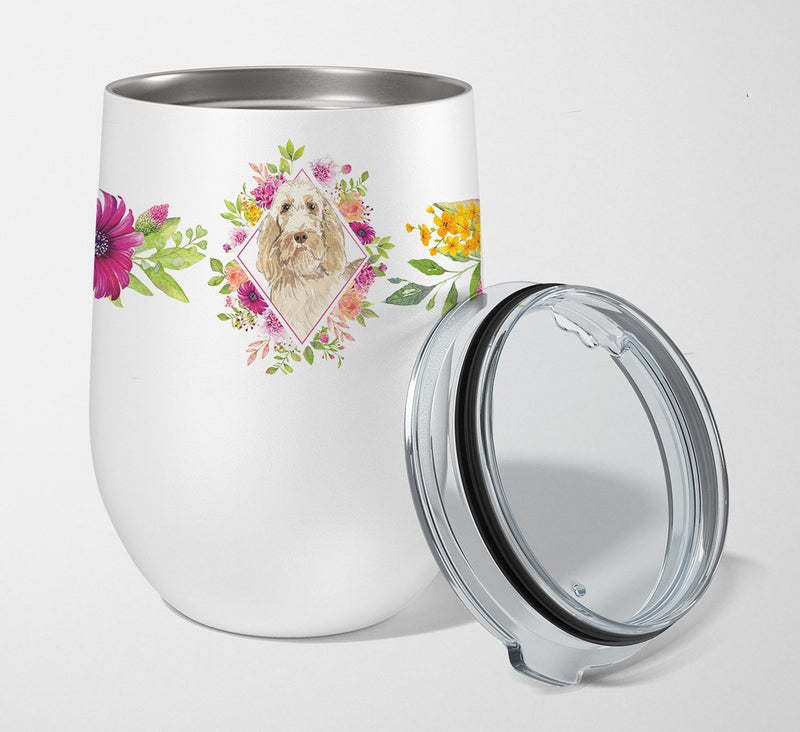 Spinone Italiano Pink Flowers Stainless Steel 12 oz Stemless Wine Glass CK4209TBL12