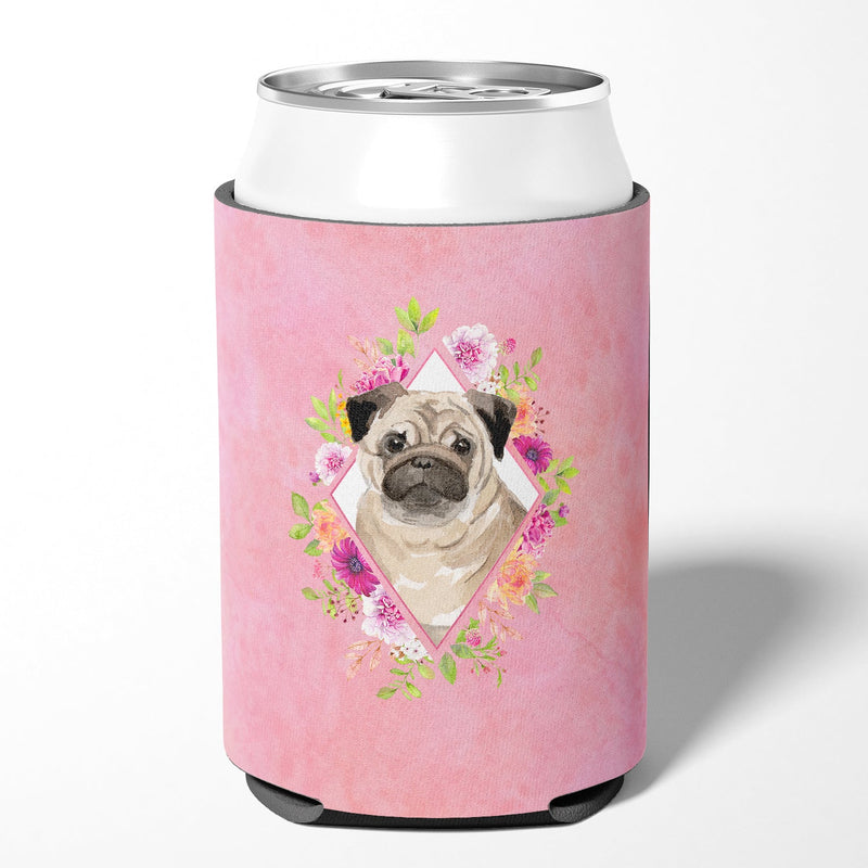 Fawn Pug Pink Flowers Can or Bottle Hugger CK4218CC