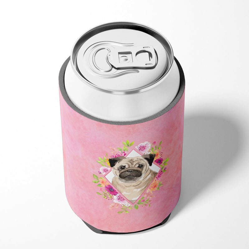 Fawn Pug Pink Flowers Can or Bottle Hugger CK4218CC