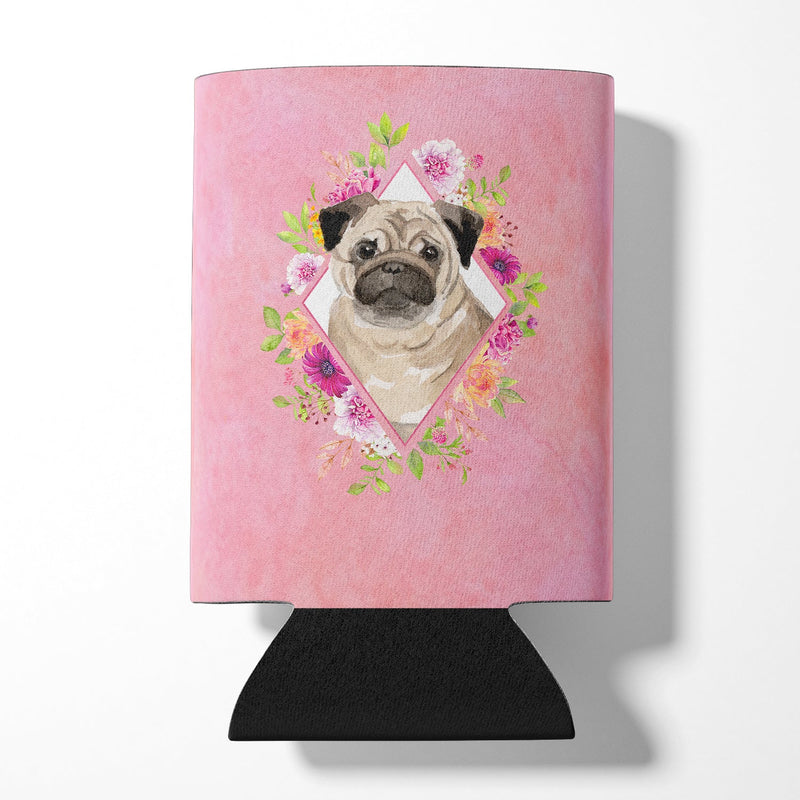 Fawn Pug Pink Flowers Can or Bottle Hugger CK4218CC