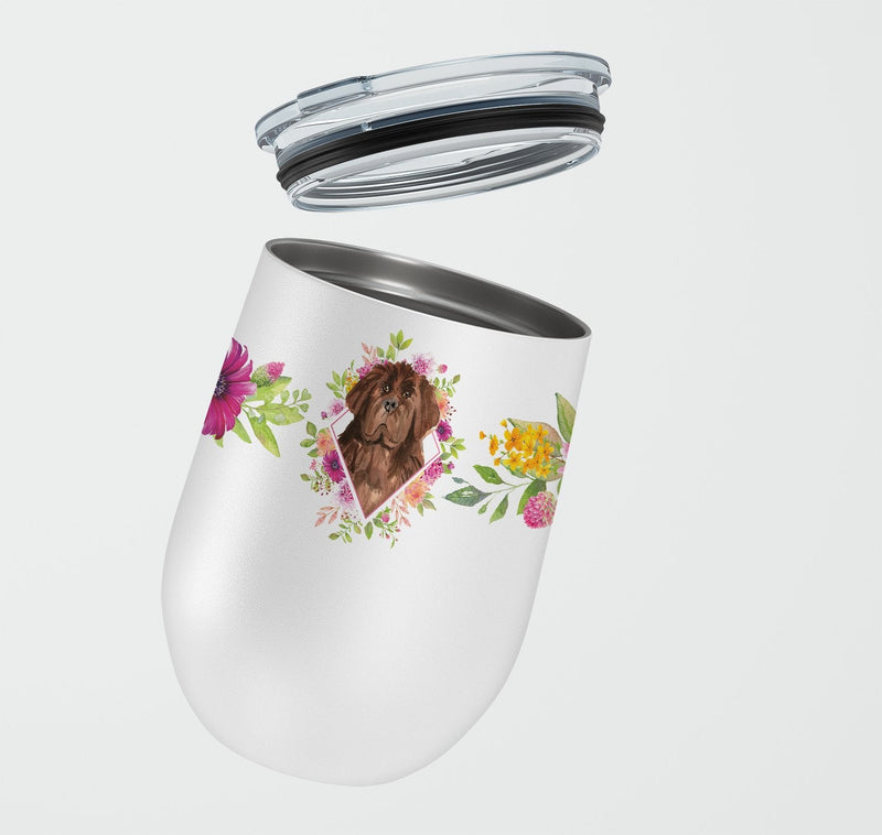 Newfoundland Pink Flowers Stainless Steel 12 oz Stemless Wine Glass CK4221TBL12