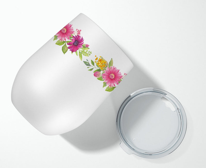 Newfoundland Pink Flowers Stainless Steel 12 oz Stemless Wine Glass CK4221TBL12