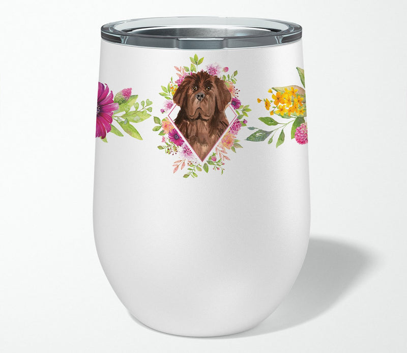 Newfoundland Pink Flowers Stainless Steel 12 oz Stemless Wine Glass CK4221TBL12