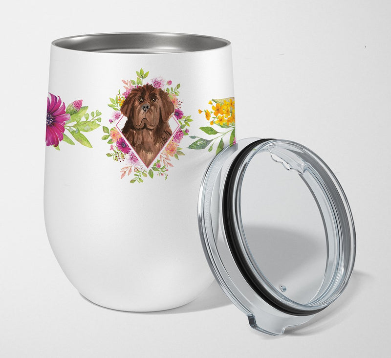 Newfoundland Pink Flowers Stainless Steel 12 oz Stemless Wine Glass CK4221TBL12