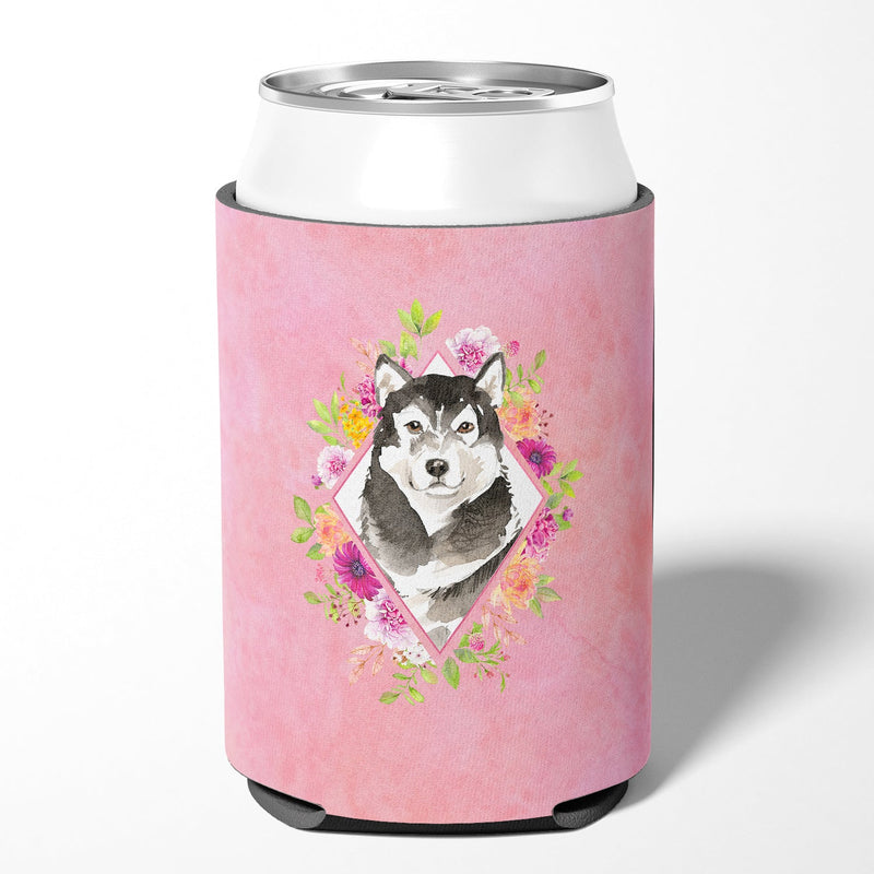 Alaskan Malamute Pink Flowers Can or Bottle Hugger CK4224CC