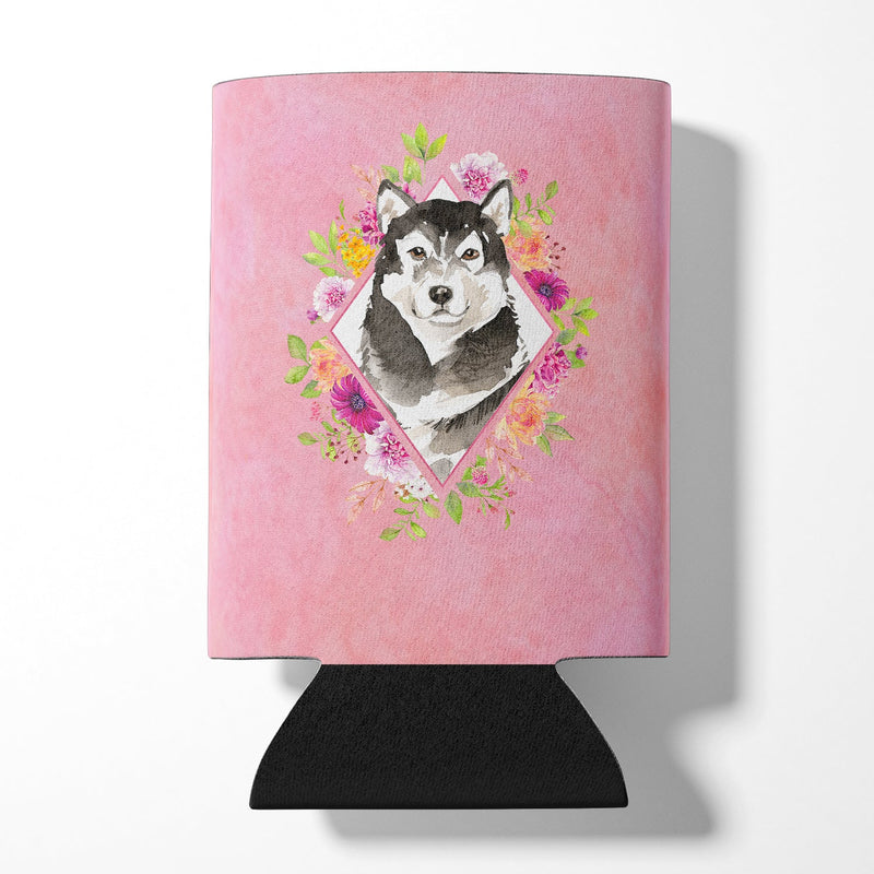 Alaskan Malamute Pink Flowers Can or Bottle Hugger CK4224CC