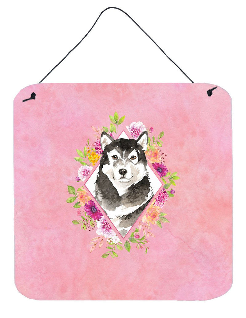 Alaskan Malamute Pink Flowers Wall or Door Hanging Prints CK4224DS66