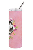 Alaskan Malamute Pink Flowers Double Walled Stainless Steel 20 oz Skinny Tumbler CK4224TBL20