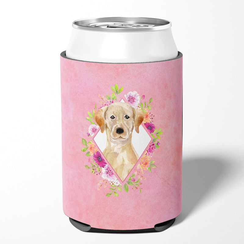 Yellow Lab Pink Flowers Can or Bottle Hugger CK4227CC