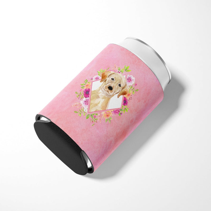 Yellow Lab Pink Flowers Can or Bottle Hugger CK4227CC