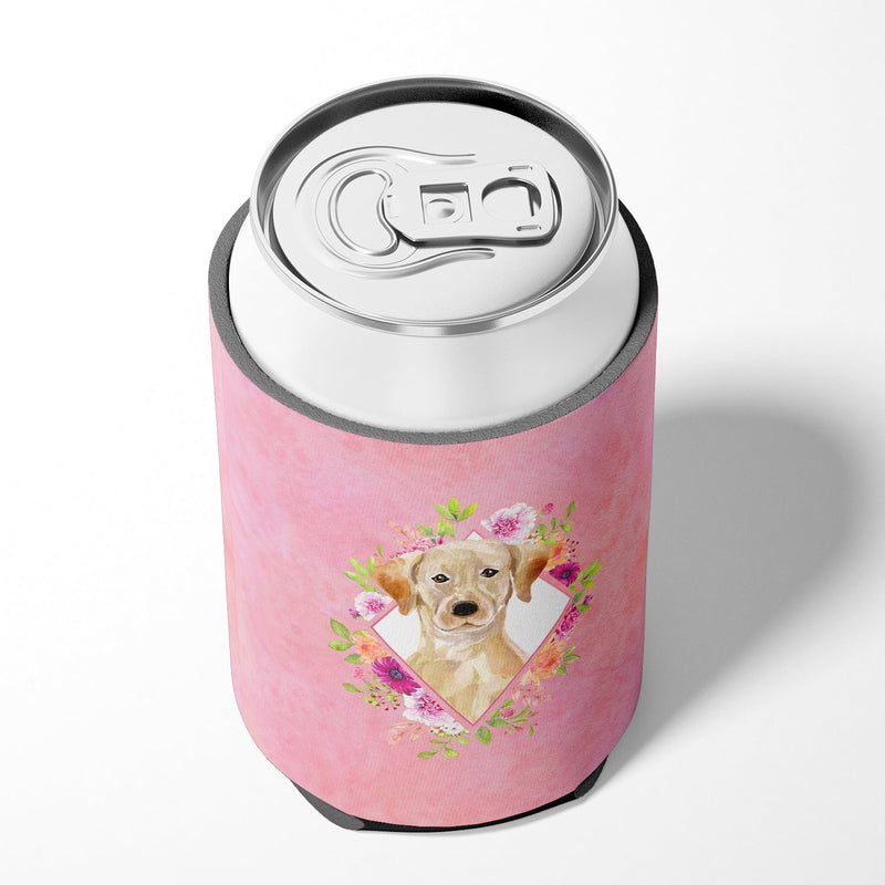 Yellow Lab Pink Flowers Can or Bottle Hugger CK4227CC