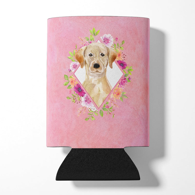 Yellow Lab Pink Flowers Can or Bottle Hugger CK4227CC