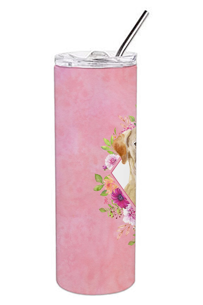 Yellow Lab Pink Flowers Double Walled Stainless Steel 20 oz Skinny Tumbler CK4227TBL20