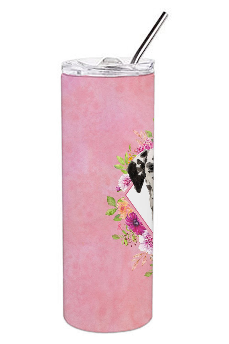 Dalmatian Pink Flowers Double Walled Stainless Steel 20 oz Skinny Tumbler CK4242TBL20