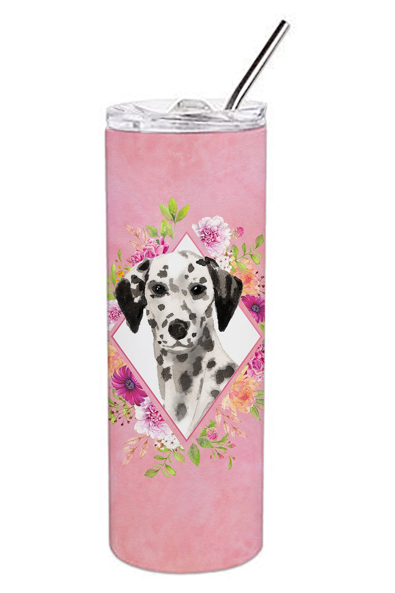 Dalmatian Pink Flowers Double Walled Stainless Steel 20 oz Skinny Tumbler CK4242TBL20