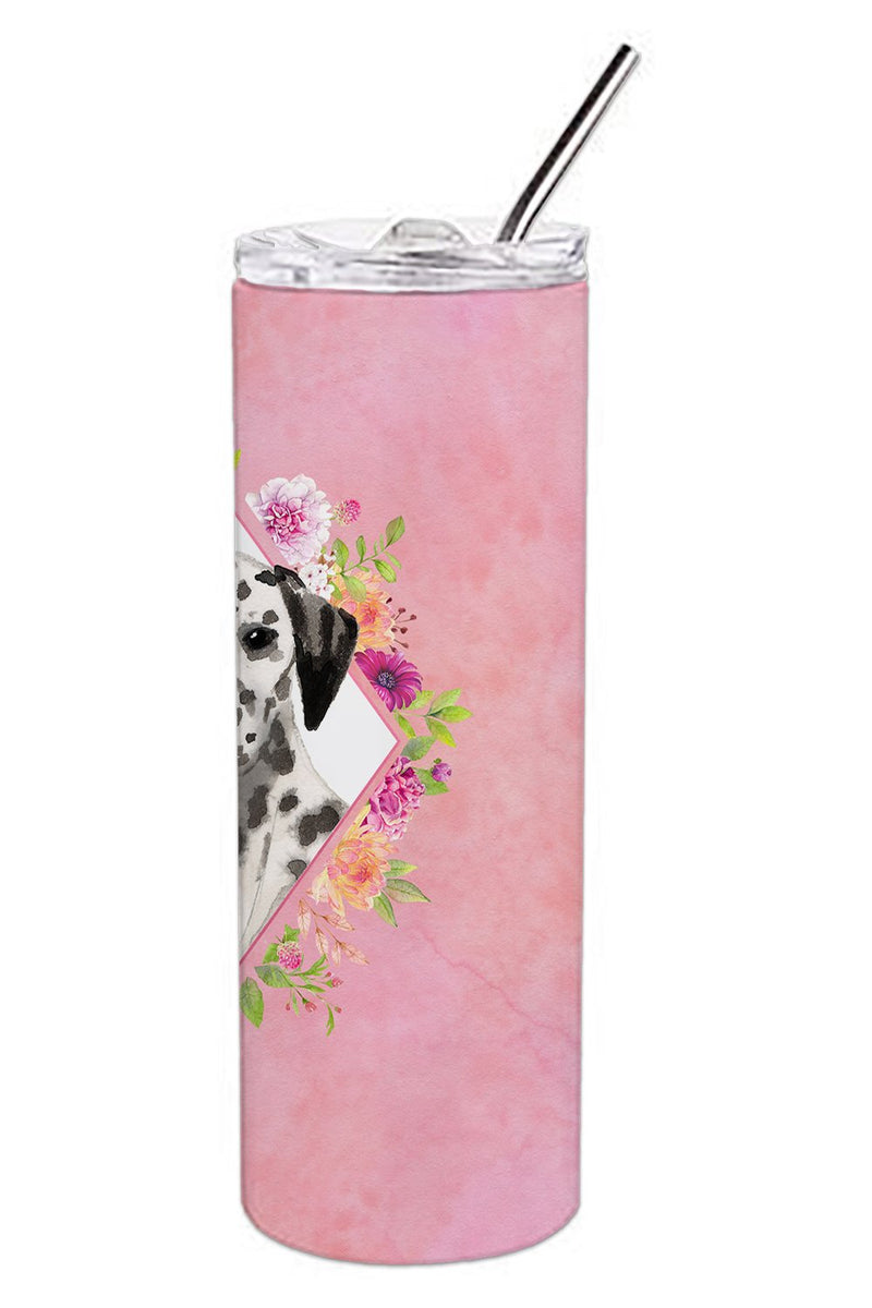 Dalmatian Pink Flowers Double Walled Stainless Steel 20 oz Skinny Tumbler CK4242TBL20