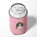 Black Parti Cocker Spaniel Pink Flowers Can or Bottle Hugger CK4244CC
