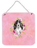 Black Parti Cocker Spaniel Pink Flowers Wall or Door Hanging Prints CK4244DS66