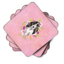 Black Parti Cocker Spaniel Pink Flowers Coasters - Set of 4 Lightweight Foam, Absorbent Drink Coasters  CK4244FC