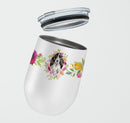 Black Parti Cocker Spaniel Pink Flowers Stainless Steel 12 oz Stemless Wine Glass CK4244TBL12