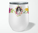 Black Parti Cocker Spaniel Pink Flowers Stainless Steel 12 oz Stemless Wine Glass CK4244TBL12